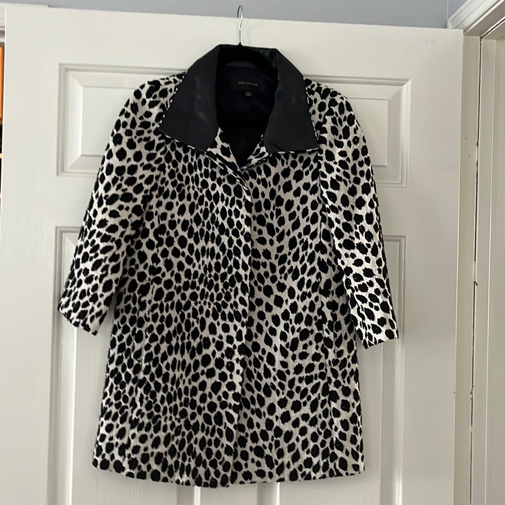 Ann Taylor white Black Leopard Pea Coat